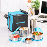 Cello Steelox Stainless Steel Lunch Box Combo 5-Unit, Blue, (Capacities – 50Ml, 225Ml, 375Ml, 550Ml, 375Ml Tumbler) | Stainless Steel Lunch Box And Tumbler Set | Ideal For Office