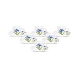 La Opala Diva, Opal Glass Coffee Cup & Saucer Set Cylinder 12 Pcs, Royal Iris, White