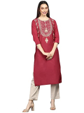 Vaamsi Women’S Polyester Ethnic Motifs Printed Straight Kurta (Pk2063_Maroon_3Xl)