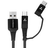 Ambrane 2 In 1 Type-C & Micro Usb Cable With 3A Fast Charging Mobile Cable, 480 Mbps Data Sync, Quick Charge 3.0, 1M Braided Cable, Compatible With All Type-C & Micro Usb Devices (Abdc-10, Black)