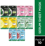 Garnier Skin Naturals Face Serum Sheet Mask Pack Of 10 (2 Each Of Light Complete, Charcoal, Saruka, Green Tea And Hydrabomb)(10 Items In The Set)