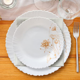 @Home Arias Fluted Gold Fiesta Dinner Set – 33 Pieces Microwave And Dishwasher Safe, Scratch Resistant, Stain And Fade Proof Dinner Set