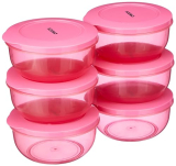 Amazon Brand – Solimo Polypropylene Nestable Round Container 600 Ml Set Of 6, Pink