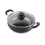 Cello Classy Hard Anodised Kadhai 3.5 Ltr With Glass Lid With Induction Base, Black