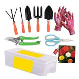 Kraft Seeds By 10Club Gardening Tools Kit – 10 Pcs (Cultivator, Fork, Trowels, Weeder, Garden Gloves, Pruner Cutter, Scissors, Free Flower Seeds Packet, Toolbox) | Gardening Tools Set For Home Garden