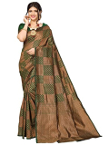 Satrani Women’S Jacquard Silk Blend Saree (2564S131N_Dark Green & Dark Golden)
