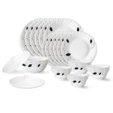 Larah By Borosil Shadow Fluted Series Opalware Dinner Set | 28 Pieces For Family Of 6 | Microwave & Dishwasher Safe | Bone-Ash Free | Crockery Set For Dining & Gifting | Plates & Bowls | White