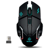 Rpm Euro Games Usb Wireless Gaming Mouse Rechargeable 500 Mah Battery Dpi Upto 3200 6 Color Rgb Lights Rubber Coated Mice, Black