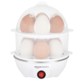 Amazon Basics Double Decker Plastic Egg Boiler | Stainless Steel Heating Plate | Measuring Cup | Compact | Dishwasher Safe, 500 Ml
