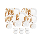 La Opala Diva, Quadra Collection, Opal Glass Dinner Set 23 Pcs, Golden Shades, White