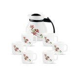 La Opala, Melody Collection, Opal Glass Coffee Set 7 Pcs, Coral Charm, White,1.1Liter