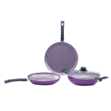 Wonderchef Valencia Non-Stick Cookware 4 Piece Set, Kadhai With Lid, Fry Pan, Dosa Tawa, Induction Friendly Design, Cool Touch Bakelite Handles, Pure Grade Aluminium, Pfoa Free-2 Yrs Warranty, Purple