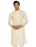 Manthan Men’S Kurta, Mandarin Collar Full Sleeves Ethnic Knee Length Kurta For Festival, Wedding, Party Cotton, (Beige – 1) (L)