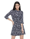 Oxolloxo Women’S Polyester Printed A-Line Mini Dress (Blue_Medium)