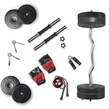 Lifelong Pvc Home Gym Set 16Kg Plate 3Feet Curl Rod And Dumbbells Rods With Gym Accessories, Black