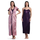 Shasmi Women’S Satin Full Length Night Suit/Nighty/Nightdress/Night Gown For Women And Girls (Satin 9Ty Purple Pink)