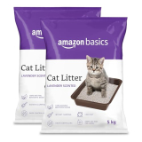 Amazon Basics Scoopable Smart White Bentonite Cat Litter | Lavender Fragrance | Scented Cat Litter | 5Kg – Pack Of 2