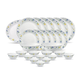 La Opala Diva, Classique Collection, Opal Glass Dinner Set 27 Pcs, Twilight Bouquet, White