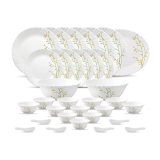 La Opala Diva Classique Collection Opal Glass Crockery | For Family Of 6 | Dinner Set 33 Pcs Citron Weave | Plates & Bowls For Dining | Microwave Safe | 100% Vegetarian | Extra Strong | White