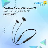OnePlus Bullets Wireless Z2 Bluetooth Headset at ₹1,453 (with Buy 3 or more, and get a flat 5% Extra Off )10% SBI Card Off Hurry, Limited Period Offer
