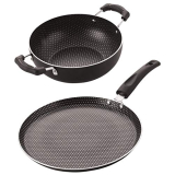 Nirlon Polka-Dot Non Induction Base Non Stick Aluminium 2 Piece Pots And Pan Set [Flat Dosa Tawa 26Cm + Deep Kadhai 22Cm – 1.8 Liter]