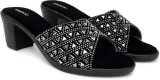 Action Textured Slide Sandals| Crystal Embellished Geometric Pattern| Block Heel| Water-Resis_Tant_Black_3