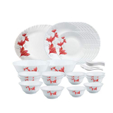 Larah By Borosil Ruby Opalware Dinner Set, 33-Pieces, White