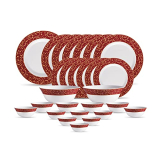 La Opala Diva, Sovrana Collection, Opal Glass Dinner Set 27 Pcs, Anassa Red, White