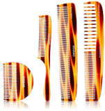 Amazon Brand – Solimo Handmade Brown Set Of 4 Combs 1 U-Shaped Fine-Tooth, 1 Curved-Handle, 1 Curved-Back Fine-Tooth 1 Curve-Edge All-Purpose Comb
