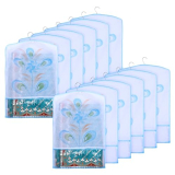 Kuber Industries Hanging Saree Cover | Non-Woven Brush Painting Pattern Saree Cover | Saree Covers For Home | Saree Cover With Small Transparent View | Pack Of 12 | Sky Blue