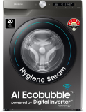 Samsung 9 Kg 5 Star, Eco Bubble Technology, Ai Control , Wi-Fi Enabled , Digital Inverter Motor, Hygiene Steam, Fully Automatic Front Load Washing Machine With In-Built Heater Black(Ww90T504Dan1Tl)