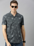 Here&Now Men Printed Casual Grey Shirt