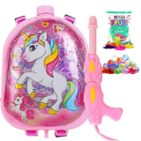 Graphene Unicorn Holi Pichkari Water Gun For Kids Boy Girl Unicorn High Pressure Spray 3100Ml Water Tank Back Holding 1Pkt Fruit Gulal & 100 Balloons Leak Proof Shooting Pistol Isi Approved