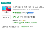 Realme 23.8 Inch Full HD LED Type C Flat Monitor at ₹7,999 + Bank Offer