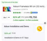 Adsun Frameless 80cm ( 32 Inch ) HD Ready LED TV at ₹6,750 + Bank Offer