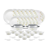 La Opala Diva Classique Collection Opal Glass Crockery | For Family Of 6 | Dinner Set 35 Pcs Citron Weave | Plates & Bowls For Dining | Microwave Safe | 100% Vegetarian | Extra Strong | White