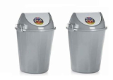 Aristo Swing Lid Garbage Waste Dustbin With Side Handle 32 Ltr Grey & Grey Pack Of 2