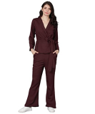 Fashfun Women’S Co-Ord Set (Maroon Solid Crepe Belted Open Top & Pant)_Medium (Fsh-Coord-Pg-1-M) (Set Of 2)