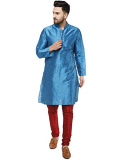 Skavij Men’S Dupion Art Silk Kurta Pajama Set Indian Ethnic Dress Turquoise_S