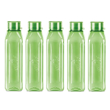 Milton Prime 1000 Pet Water Bottle, Set Of 5, 1 Litre Each, Green, Reusable Plastic Fridge Bottle Set, Bpa Free And Leak Proof Waterbottles For School, Travel, Work