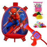 Graphene Spider Man Holi Pichkari Water Gun For Kids With 1 Pkt Herbal Gulal &100 Water Balloon 1.1 L Back Holding Water Tank Pichkari High Pressure Water Spray Pistol Gun Isi Approved