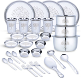 Limetro Steel Pack Of 33 Stainless Steel Laser Printed Serves 4 Dinner Set(Silver)