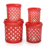Cello Hi Fresh Safe Plastic Jumbo Container, 4 Pc (Capacity – 5Ltrs, 7Ltrs, 10Ltrs & 15Ltrs), Red