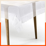 Bathla Matworks Albus Plastic Table Cover For Dining Table With White Lace – Circular – 78″ | Plain