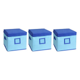 Amazon Brand – Solimo Square Fabric Storage Box With Lid, Set Of 3, (Medical Blue And R. Blue, Medium)