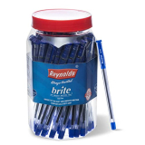 Reynolds Brite Ball Pen Set – 50 Blue Pens With Comfortable Grip |Blue Ball Pens For Writing | Pen For Students & Office Stationery | 0.7 Mm Tip Size