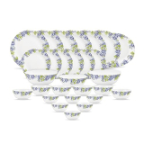 Diva By La Opala, Pearl Collection, Opal Glass Dinner Set 28 Pcs, Lively Hues, White