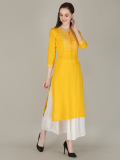 Mf Hayat Women Embroidered Straight Kurta(Yellow, White)