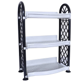 Kuber Industries Organising Rack| Plastic 3 Shelves Kitchen Storage Stand|Durable Wall Mounted Jar Kitchen Utensils Organizer (Gray)