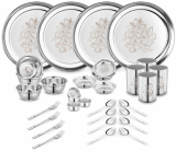 Classic Essentials Pack Of 32 Stainless Steel Glory Heavy Gauge With Permanent Laser Design Dinner Set(Silver)